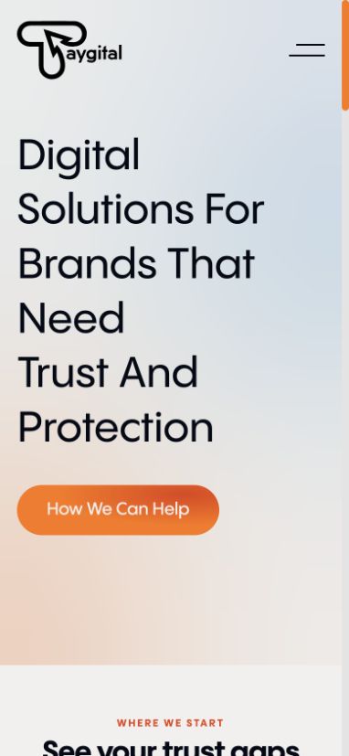 Taygital homepage at mobile width